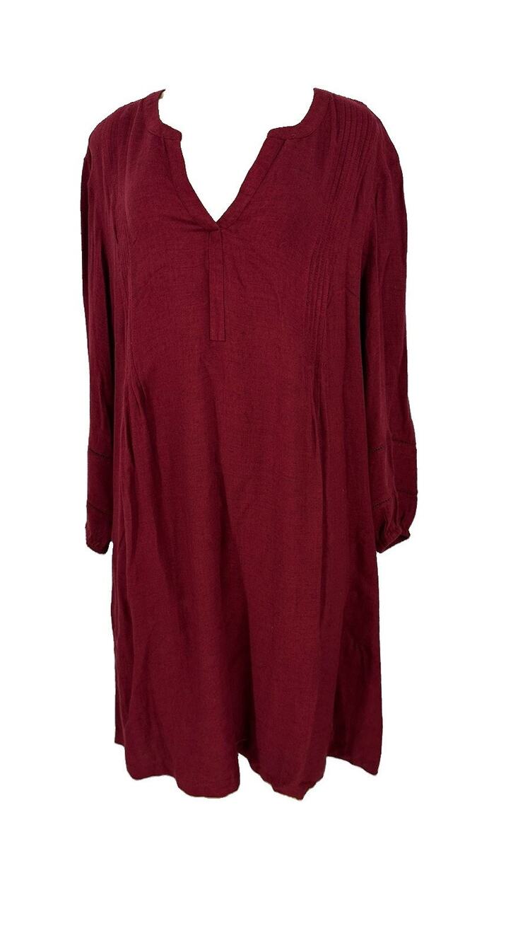 J Jill XL Women Pintuck A-Line Tunic Dress Maroon Long Sleeve Pullover ML7